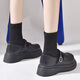 Guiqi Socks Martin-Stiefel für Frauen im Herbst und Winter, dick-solide Hochhausstiefel für Frauen im britischen Stil gestrickt dünne Stiefel, um mit kleinen Lederschuhen schwarze Matte-37 größer auszusehen