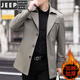 JEEP SPIRIT men's windbreaker 2023 spring and autumn middle-aged men's windbreaker mid-length short collar jacket casual dad wear black (suit cloth single) 2XL 185