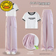 G.Duckkids Little Yellow Duck Girl Summer Anzug 25 neue Kinder im Internet Promi Summer Style Junior High School Schüler Sommer kurzärmeliges zweiteilige Set 15009 Purple + 9922 Weiß 120 cm (120 cm)