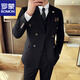ROMON diagonal striped suit suit men's British business formal double-breasted groom's wedding thickened dress suit three-piece black (suit + pants + vest) XL 52 Reference 125-135Jin Jin is equal to about 0.5 kg