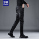 Romon Autumn Jeans negros de alta gama Pantalones delgados de las patas delgadas de los hombres que susurra versátil elástico de moda