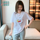 Halo Queen短袖T恤女夏季薄款休闲宽松圆领上衣樱桃涂鸦印花T恤H143T1591