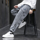 Number one youth jeans men spring and summer retro loose work pants trendy large size men's casual pants men gray XL