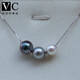 V&C18K Tahitian Smiling Face Passepartout Necklace Strange Color Seawater 3 Pearl Pendant Perfect Round Highlight Slightly Flawed Style 1 (With AKOYA Beads) 7-10MM