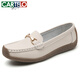 CARTELO leather bean shoes for women 2024 spring shallow mouth flat sole versatile soft sole comfortable non-slip mother middle-aged and elderly casual shoes off-white 2 826 single shoes 40