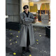 
NEW OR MODE British style long lapel woolen coat men's autumn and winter new versatile rivets high-end loose trendy coat Black XL