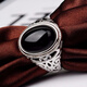 Sanskrit natural black agate gemstone ring for men and women 925 silver couple ring open ring personalized simple fashion jewelry black agate ring for men and women 925 silver