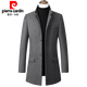 Pierre Cardin woolen windbreaker men's mid-length windbreaker autumn and winter British woolen woolen coat men's thickened cotton knitted 9002 cottoned and thickened gray 175/L