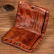 Slow Time Retro Handmade Leather Wallet Men's Driver's License Pack of Top Layer Vegetable Tanned Cowhide Short Wallet Multi-Function Card Pack Deep Brown