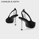 
CHARLES/KEITH bright diamond chain wristband pointed toe high heel sandals girls birthday gifts for girlfriend CK1-60280436 BLACK TEXTURED black texture 38