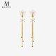 Mck imitation opal flower tassel ear clip women's long pierced earrings girlfriend Chinese Valentine's Day gift