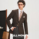 FULL MONTY【Marling面料】西服上衣男士粗呢西装外套休闲单西 深棕色3365 42