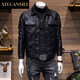Nishihara Beauty Fashion Brand Leather Jacket for Men Spring and Autumn Korean Style Trendy Lapel Handsome Casual Slim Motorcycle Leather Jacket FD6874 Black Velvet M
