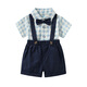 
Danbiwang little boy suit summer baby 1 year old banquet dress grab week clothes baby suit 2 children's birthday gentleman set blue plaid short-sleeved suit 90 size