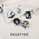 EKUSTYEE astronaut couple brooch whale cute creative men's and women's metal badge pin bag decoration drift bottle whale