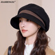 JIASHENGXI Autumn and winter new hat women's Korean version versatile button octagonal hat big head circumference showing face little internet celebrity painter hat beret black 56-58CM