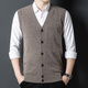 Hengyuanxiang Autumn and Winter Men's 100% Pure Wool Vest Winter V-neck Wool Sweater Sleeveless Knitted Sweater Cardigan DNDS-55607 Minghua Gray XL (175)