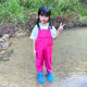 Children's one-piece water play overalls, sand play clothes, rain pants and rain boots for men and women, children's pink overalls, height 90-shoe size 24