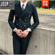 Jeep (JEEP) Light Luxury GH Casual Black Double-breasted Suit Korean Style Business Formal Suit Host Slim Suit Trendy Men Solid Color Dark Green 2XL 54 Two-piece Set