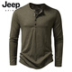 JEEP SPIRIT American retro heavyweight long-sleeved bottoming shirt autumn long-sleeved Henry shirt men's fitness tough guy army green T-shirt long sleeve khaki M