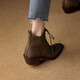 Asacho Top Layer Cowide Speced Toe Dicke Ferse kurze Stiefel für Frauen im Herbst und Winter kurzer Schnür-up britischer High Heel Nacktstiefel Mode Lederstiefel für Frauen Khaki 36