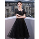 Seidlers schwarzes Abendkleid für Frauen Banketttemperament leichte Luxus Nische High-End-Geburtstag Erwachsenen Geschenkkleid Schwarz XL (Empfohlen 116-125 Jin [Jin gleich 0,5 kg])