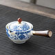 The lazy person's 360-degree fully automatic teapot, new Kung Fu tea set, side handle tea maker, travel portable Xiaoyao teapot, blue and white porcelain, single cup, 4 pieces