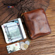 RollsMinjor genuine leather wallet men's short vertical handmade vegetable tanned head layer cowhide retro zipper wallet middle-aged and youth gift box Coffee color 9*2.5*12CM