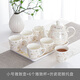 JYS ceramic teapot set, home tea cup, living room tea making combination, complete set of modern Chinese ceramic tea cups, small elegant pot + elegant cup + imitation porcelain melamine tray