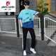 皮尔卡丹（pierre cardin）夏季青少年短袖t恤男孩13-15岁高中初中学生大童夏装帅气运动套装 XSKD-TZ9226白灰色(上衣+裤子) XL 115至130斤