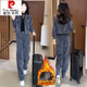 皮尔卡丹（pierre cardin）加绒加厚休闲套装女2025秋冬季新款保暖时尚外套阔腿裤两件套 6198#黑色【春秋款】 XL 【建议110-125斤】
