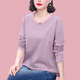 T-shirt à manches longues à manches longues en coton à manches longues pour femmes avec de grande taille, Nouveau-style, Mère d'âge moyen m Round Couge de base Loose Base 826 # Manches longues [Bleu] M recommandée 80-100jin [Jin est égal à 0,5 kg]