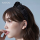 Ajidou headband women's bow French black pearl high skull non-slip headband hair accessory temperament versatile birthday gift black (crystal bow headband) 1 piece