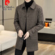 Pierre Cardin men's woolen coat plaid winter high-end Nizi windbreaker British style mid-length woolen coat 1005 black cotton version 3XL