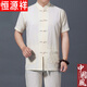 Hengyuanxiang Brand High-End-Herrenkleidung, mittleren Alters und älteren Herren-Baumwollwäsche-Kurzärmer-Chinesisch-Tang-Anzug, Vater und Opa-Anzug, Sommer-Leinenanzug des chinesischen Stils im chinesischen Stil, Grau 3 9756 m