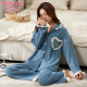 Modal pajamas for women in autumn and winter pure cotton waffle long sleeve trousers wearing Korean cute cartoon women's home clothing suit MJ9854 women M