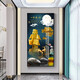 Xiao Lulin Light luxury entrance decoration painting New Chinese style entrance painting aisle corridor mural Nordic abstract elk hanging painting crystal porcelain painting 14087 smooth sailing Diamond inlay painting 100*200 cool black (customized size)