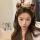 Shufen Pressed Hair Headband High-end Light Luxury Plush Hairband Women's Face Wash New Fashion Leopard Print Cute Kt Cat Western Style Hairpin F3098 Leopard Print Cat Hairband