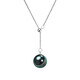 WEIYAN Tahitian black pearl pendant, adjustable Y-shaped necklace, round peacock green pearl clavicle chain, gift for wife, 18K gold chain (45cm adjustable length) 9-10mm