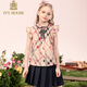 IVY HOUSE Ivy children's wear girls' printed shirt summer new British college style small flying sleeves retro plaid shirt khaki 100cm (110/52)