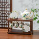 Yanze New Chinese Tea Set Living Room Light Luxury High-end Afternoon Tea Teapot Teacup Complete Gift Box Cup Set Lotus Pond Spring Color 17-piece Set-Rectangular Shelf