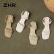 ZHR粗跟凉鞋女夏季优雅法式方头女鞋百搭一字带鞋子女 Y756 米色 36 