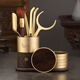 Jiutang Pure Brass Tea Ceremony Six Gentlemen Kung Fu Tea Set Accessories Three-piece Tea Brush Set Tea Brush Knife Needle Clip Tea Coaster Copper and Wood Accessories-Copper Wood Six Gentlemen Cup Holder Cover-Yueyun