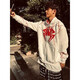 7 best sweatshirts for men's spring and autumn loose hooded cardigan trendy Spider-Man plus velvet thickened versatile couple jacket XDA-699 white L