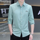 YIBAOLANG camisa de manga tres cuartos para hombre de seda de hielo elástica, camisa de manga media, bordado antiarrugas, sección delgada de verano sin planchado, corte entallado versión coreana 684 verde L (105-120 Jin Jin equivale a 0,5 kg)
