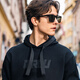 
Mr. Bu Bu webbing hooded sweatshirt for men 2025 spring and autumn letter pattern design loose top KT15738 graphite black M (170)
