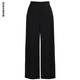 MOMANCE basic wide-leg pants, triacetate, commuting, drape and crisp, pockets, high-waisted, straight-leg pants, black L