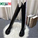 Cartelo Over-Knie-Stiefel 2025 Britische Stiefel mit Einzelstiefeln Martin Stiefel Dicke Sohle schlanke Stiefel echtes Leder flacher Sockel und Herbst High Stiefel V-Punkt 230 Black Single Style 37 37