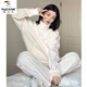 Woodpecker sportswear sweatshirt suit women 2022 autumn new style college style fashion ins jacket straight pants two-piece set milk apricot color [pure cotton two-piece set L [recommended 100-115 Jin [Jin equals 0.5 kg]]