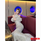 Meianjia dress skirt high-end light luxury princess style new style celebrity banquet temperament sexy long elegant fishtail performance white M 165